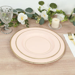 25-Pack Paper 10" Round Dinner Plates in Blush Sunray Design with Gold Rim - Disposable Heavy Duty 350GSM Party Plates
