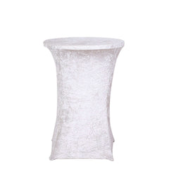 Crushed Velvet Spandex 30" Round Cocktail Table Cover White Smooth Highboy Tablecloth