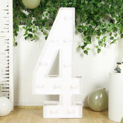 Giant LED Marquee Light Up Number "4", White 4ft Pre-Cut Foam Board with 10 Warm White Battery Operated LEDs, Glue Gun and Sticks