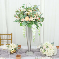 Metal Trumpet Vase Brushed Silver - Durable Design for Stylish Wedding Decor 28"