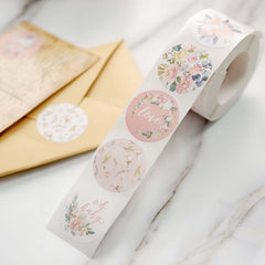 500Pcs 1.5" Baby Shower Love and Oh Baby Floral Stickers Roll, Labels For DIY Envelope Seal - Round