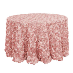 Satin 120" Round Tablecloth Dusty Rose - Grandiose 3D Rosette with Seamless Finish Table Cover