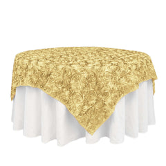 Satin 72"x72" Table Overlay Square Tablecloth Champagne - 3D Rosette Table Cover