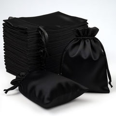 60 Pack 4"x6" Black Satin Wedding Party Favor Bags, Drawstring Pouch Gift Bags