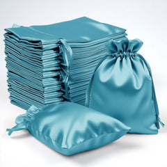 60 Pack 4"x6" Turquoise Satin Wedding Party Favor Bags, Drawstring Pouch Gift Bags