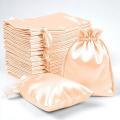 60 Pack 4"x6" Peach Satin Wedding Party Favor Bags, Drawstring Pouch Gift Bags