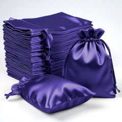 60 Pack 4"x6" Purple Satin Wedding Party Favor Bags, Drawstring Pouch Gift Bags