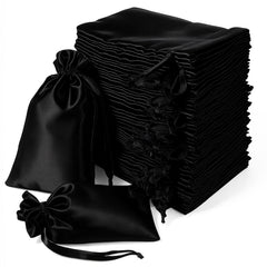 60 Pack 5"x7" Black Satin Drawstring Wedding Party Favor Gift Bags