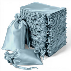60 Pack 5"x7" Dusty Blue Satin Drawstring Wedding Party Favor Gift Bags