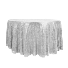 Sequin 120" Round Tablecloth Silver - Seamless Glittering Table Cover