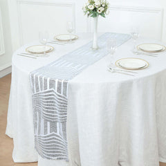 Sequin 12"x108" Table Runner Silver - Diamond Glitz Design