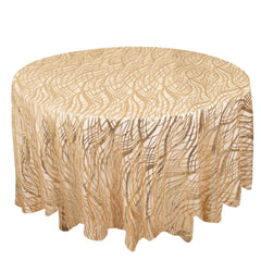 Sequin Mesh 120" Round Tablecloth Champagne - Seamless Wave Embroidered Table Cover