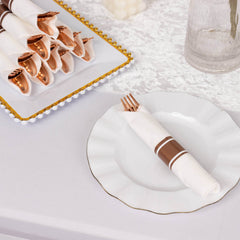 Set of 24 Rose Gold Plastic Silverware with Pre-Rolled White Paper Napkins - Disposable Wrapped Fork, Spoon, and Knife Set