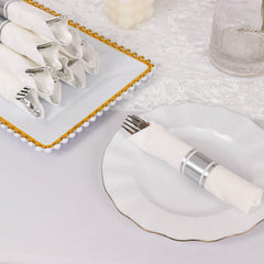 Set of 24 Silver Plastic Silverware with Pre-Rolled White Paper Napkins - Disposable Wrapped Fork, Spoon, and Knife Set