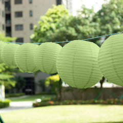 Set of 8 Sage Green Hanging Paper Lanterns, Decorative Round Chinese Sky Lanterns, Assorted Sizes - 6",8",10",14"