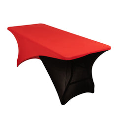 Stretch Spandex 72"x30" Rectangle Table Cover Red/Black Cross Over Design - Two-Piece Fitted Tablecloth with Elastic Foot Pockets