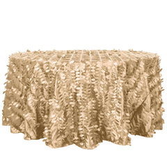 Taffeta 120" Round Tablecloth Champagne | 3D Leaf Petal Design Seamless Table Cover