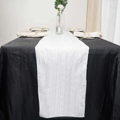 Taffeta 12"x108" Table Runner White - Accordion Crinkle Design for Modern Gatherings