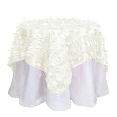 Taffeta 54"x54" Table Overlay Square Tablecloth Ivory 3D Leaf Petal Table Cover
