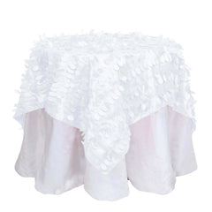 Taffeta 54"x54" Table Overlay Square Tablecloth White | Exquisite 3D Leaf Petal Design for Chic Wedding & Event Decor