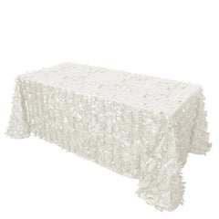 Taffeta 90"x132" Rectangle Tablecloth Ivory | 3D Leaf Petal Design Seamless Table Cover