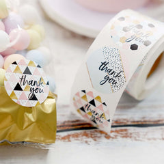500Pcs 1.5" Thank You Black White Gold Pink Glam Stickers Roll, Labels For DIY Envelope Seal Assorted Geometric Design - Round