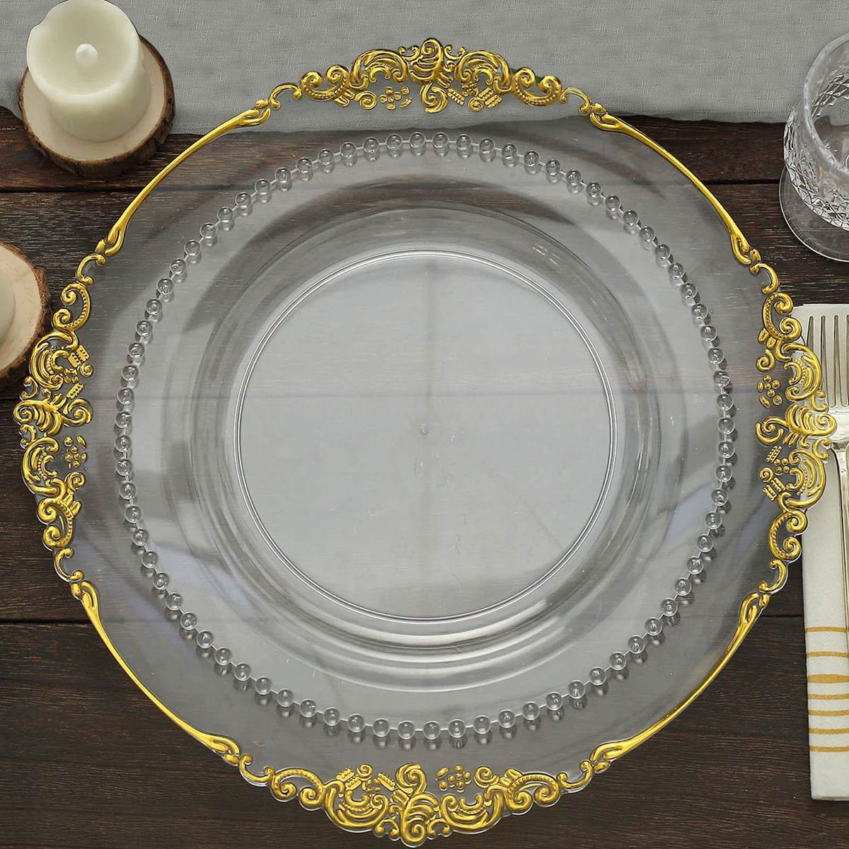 10-Pack Plastic 10" Round Dinner Plates in Clear with Beaded Rim - Disposable Party Plates for Banquets & Festive Occasions