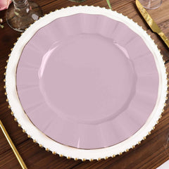 10-Pack Plastic 11" Round Dinner Plates in Lavender Lilac Ruffled Rim with Gold Edging - Sturdy Disposable Dinnerware