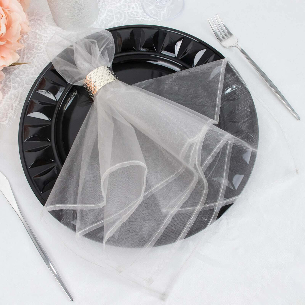 10 Pack Organza 23"x23" Napkins Silver - Sheer Cloth Napkins