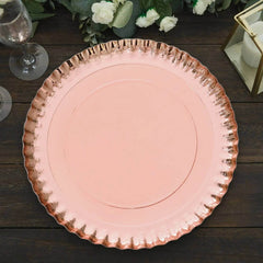 10-Pack Paper 13" Round Charger Plates in Rose Gold with Scalloped Rims - Heavy Duty Disposable 1100GSM Serving Trays