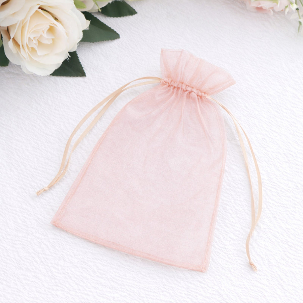 100 Pack Blush Organza Gift Bags with Drawstring, 5" x 7" – Wedding Party Favor Bags