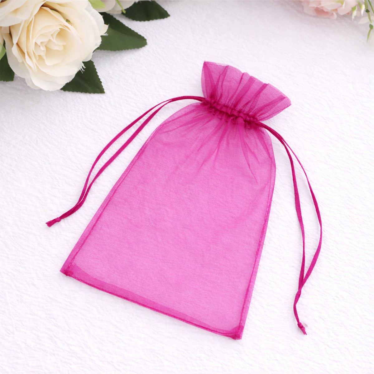100 Pack Fuchsia Organza Gift Bags with Drawstring, 5" x 7" – Wedding Party Favor Bags
