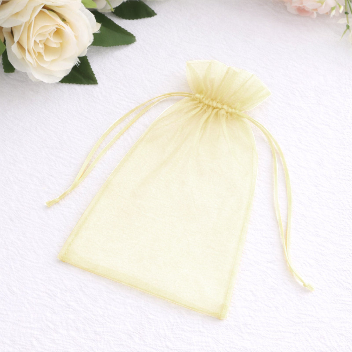 100 Pack Yellow Organza Gift Bags with Drawstring, 5" x 7" – Wedding Party Favor Bags