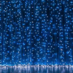 10ft Blue 300 LED Icicle Curtain Fairy String Lights with 8 Modes