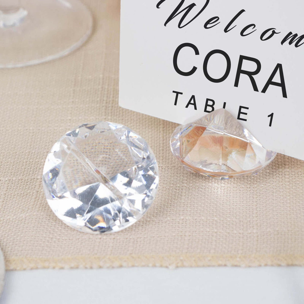 10-Pack Plastic Card Holder Stands Diamond Shaped Design Clear Crystal - Wedding Table Place Card Decorations 1.75"