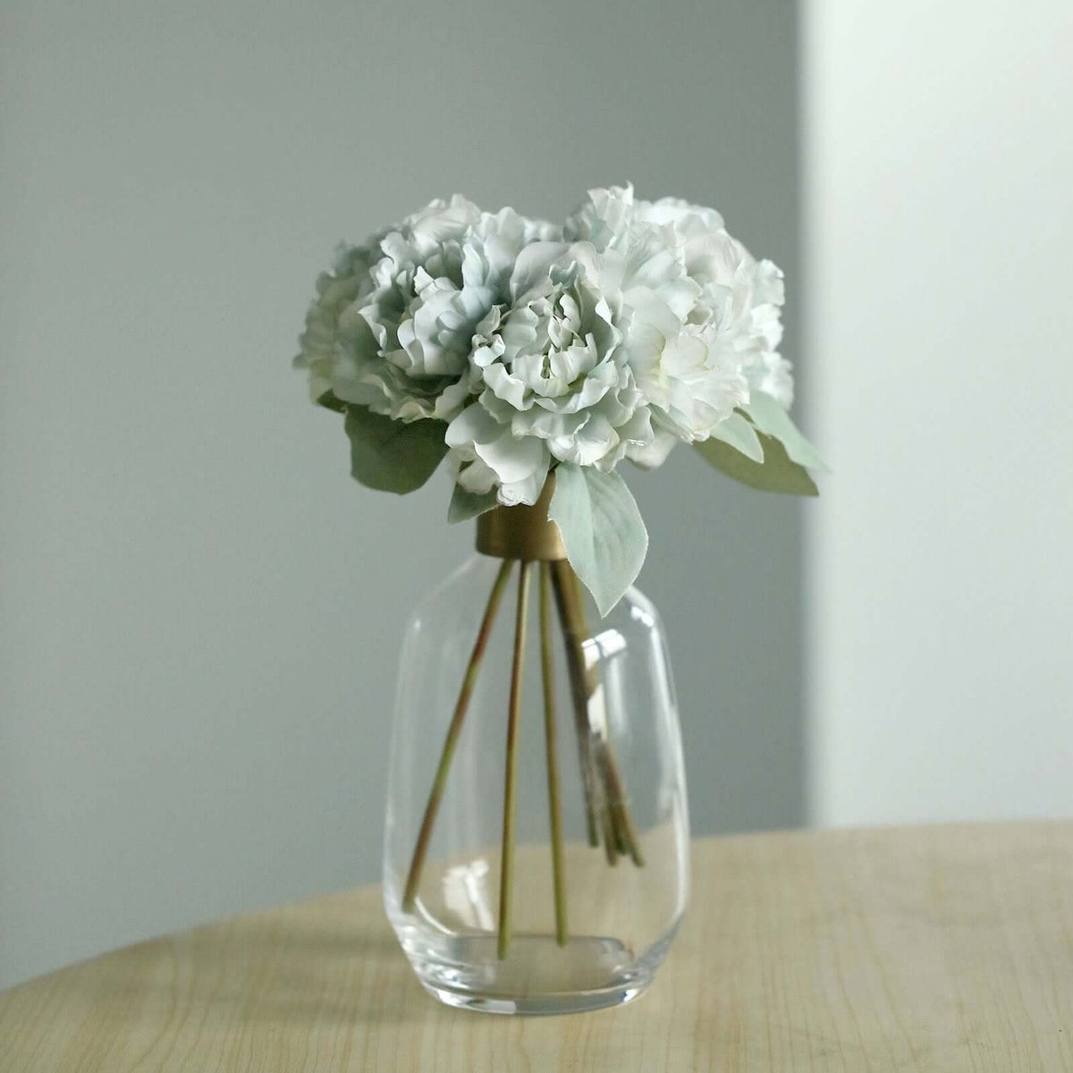 11" Silver Blue Real Touch Artificial Silk Peonies Flower Bouquet