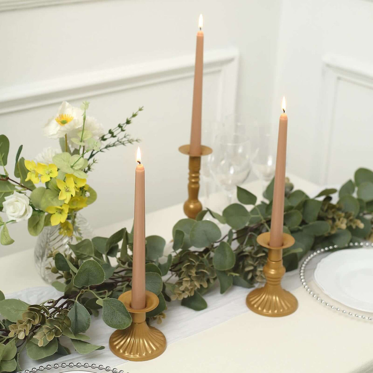 10-Pack Taper Candles Premium Wax Design Beige - Unscented Candles for Upscale Settings 10"
