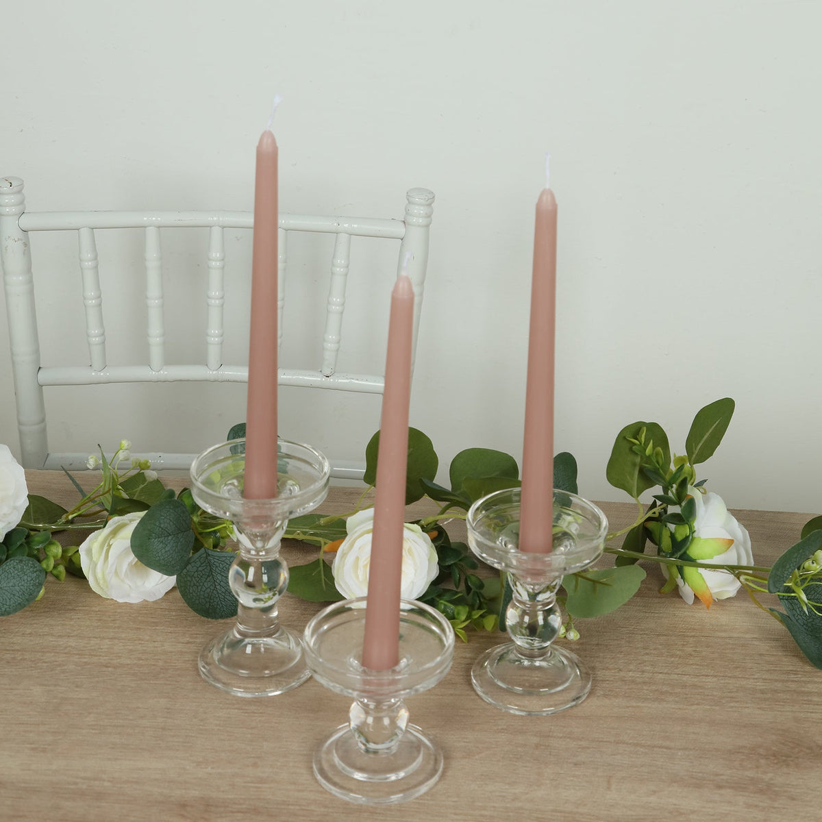 10-Pack Taper Candles Premium Wax Design Dusty Rose - Unscented Candles for Upscale Settings 10"