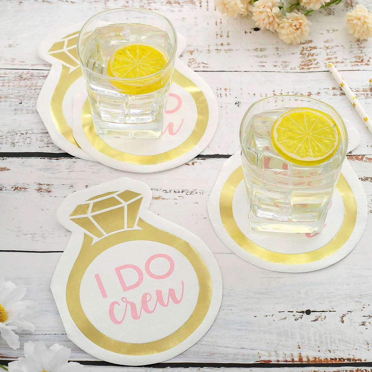 20-Pack Paper Cocktail Napkins with Ring Design - Unique Disposable Napkins for Engagements 12"x10"