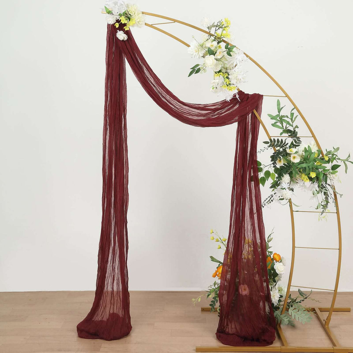 20ft Burgundy Gauze Cheesecloth Fabric Wedding Arch Drapery, Window Scarf Valance, Boho Decor Arbor Curtain Panel