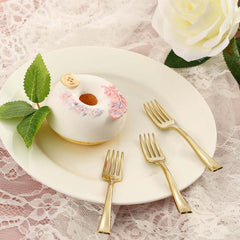 24-Pack Plastic Mini Dessert Forks Gold - Heavy Duty Disposable Appetizer Forks 4"