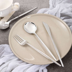 24-Pack Plastic Flatware Set with Sleek Modern Design Silver - Premium Disposable Silverware 8"