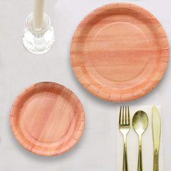 25-Pack Paper 10" Round Dinner Plates Natural Wood Grain Print - Rustic & Nature-Inspired Disposable Party Plates