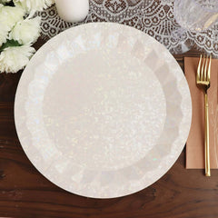 25-Pack Paper 12" Round Charger Plates in Iridescent with Geometric Prism Design - Disposable 400GSM Serving Trays