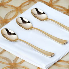 25-Pack Plastic Spoons Metallic Gold Classic Heavy Duty - Premium Disposable Cutlery 7"