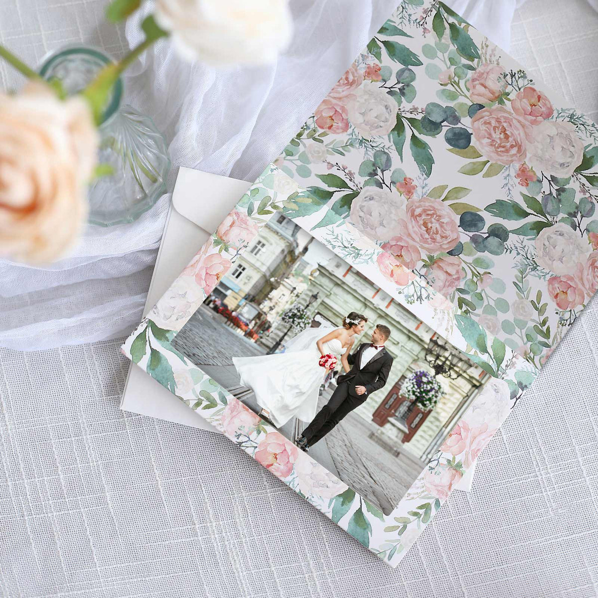 25-Pack Thank You Cards White Pink Peony Floral Design with Envelopes - Picture Insert Invitation Cards for Parties & Milestones 3.5"x5.5"