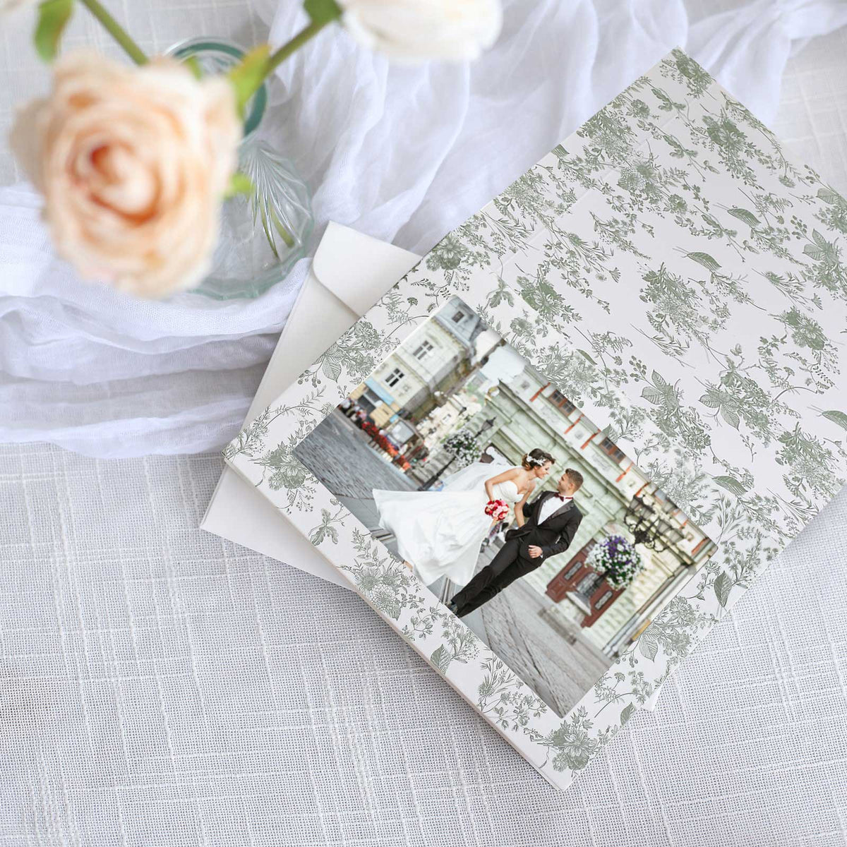 25-Pack Thank You Cards White Sage Green French Toile Design with Envelopes - Picture Insert Invitation Cards for Parties & Milestones 3.5"x5.5"