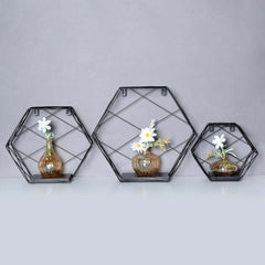3 Pack Black Hexagonal Floating Wall Shelves, Decorative Geometric Wall Mounted Shelves - 9",12",14"