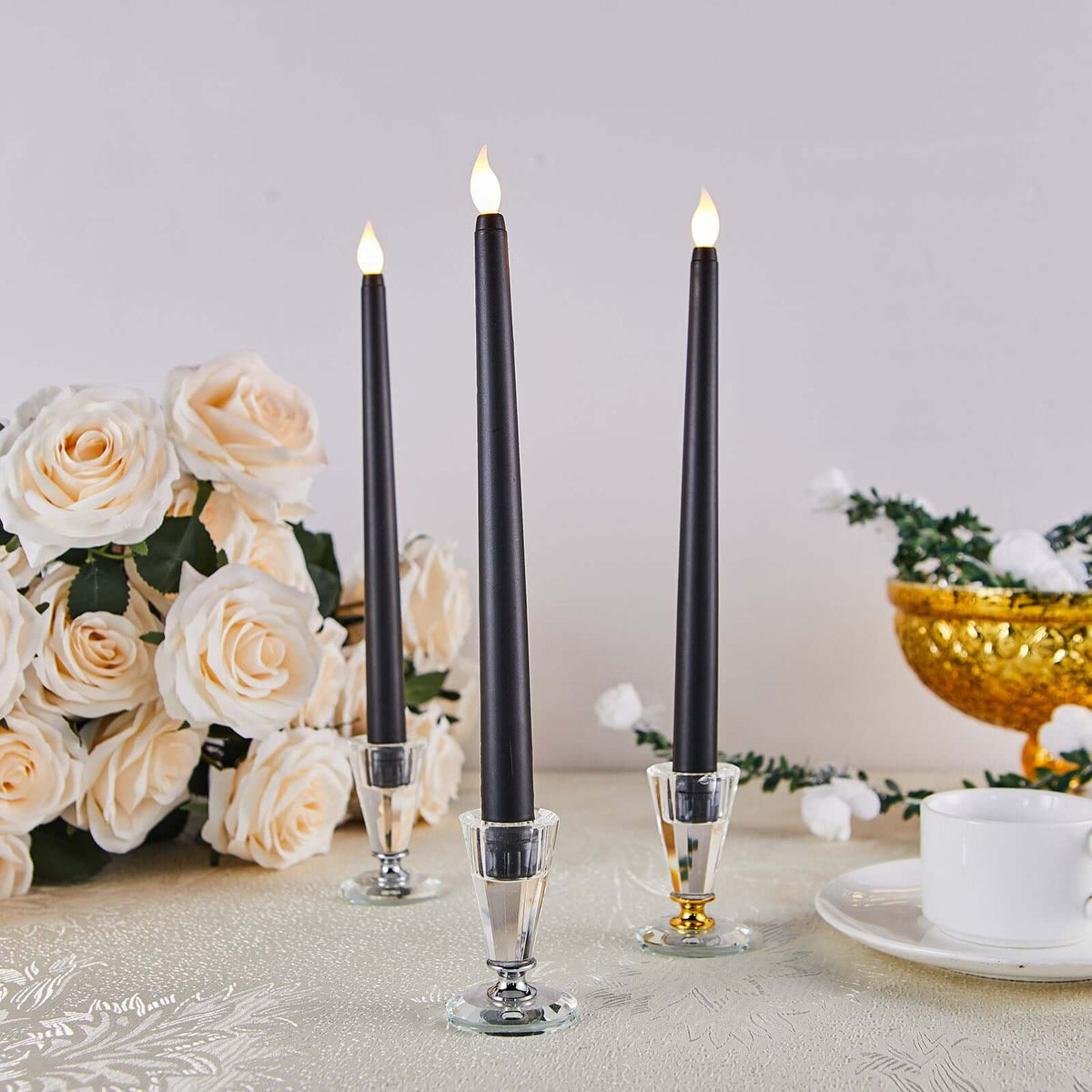 3-Pack LED Decorative Lighting Warm Flickering Black - Flameless Taper Candles 11"
