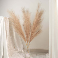 3 Stems Artificial Pampas Grass Decor Taupe - Soft Realistic Faux Ornamental Grass Branches for Rustic Boho Chic Backdrops Floral Styling & Vase Displays 44"